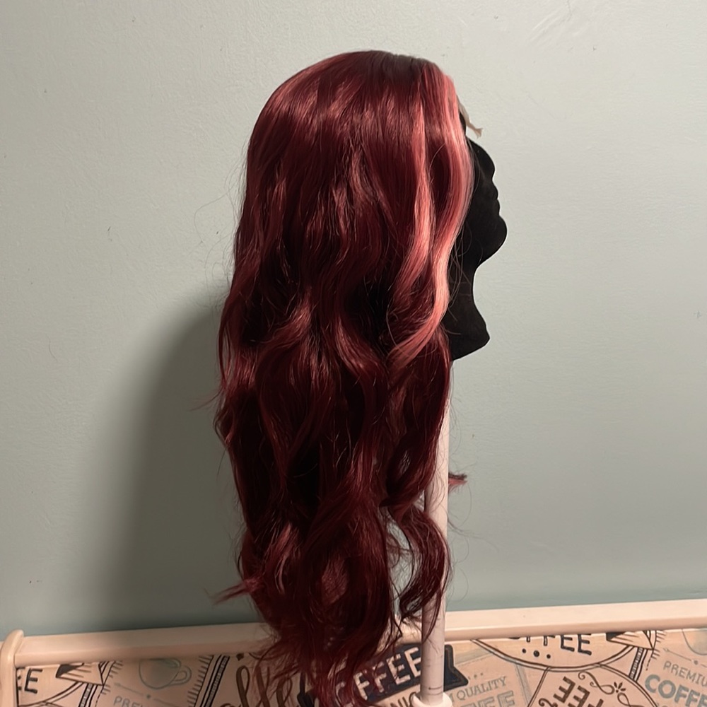 Burgundy pink lace front wig